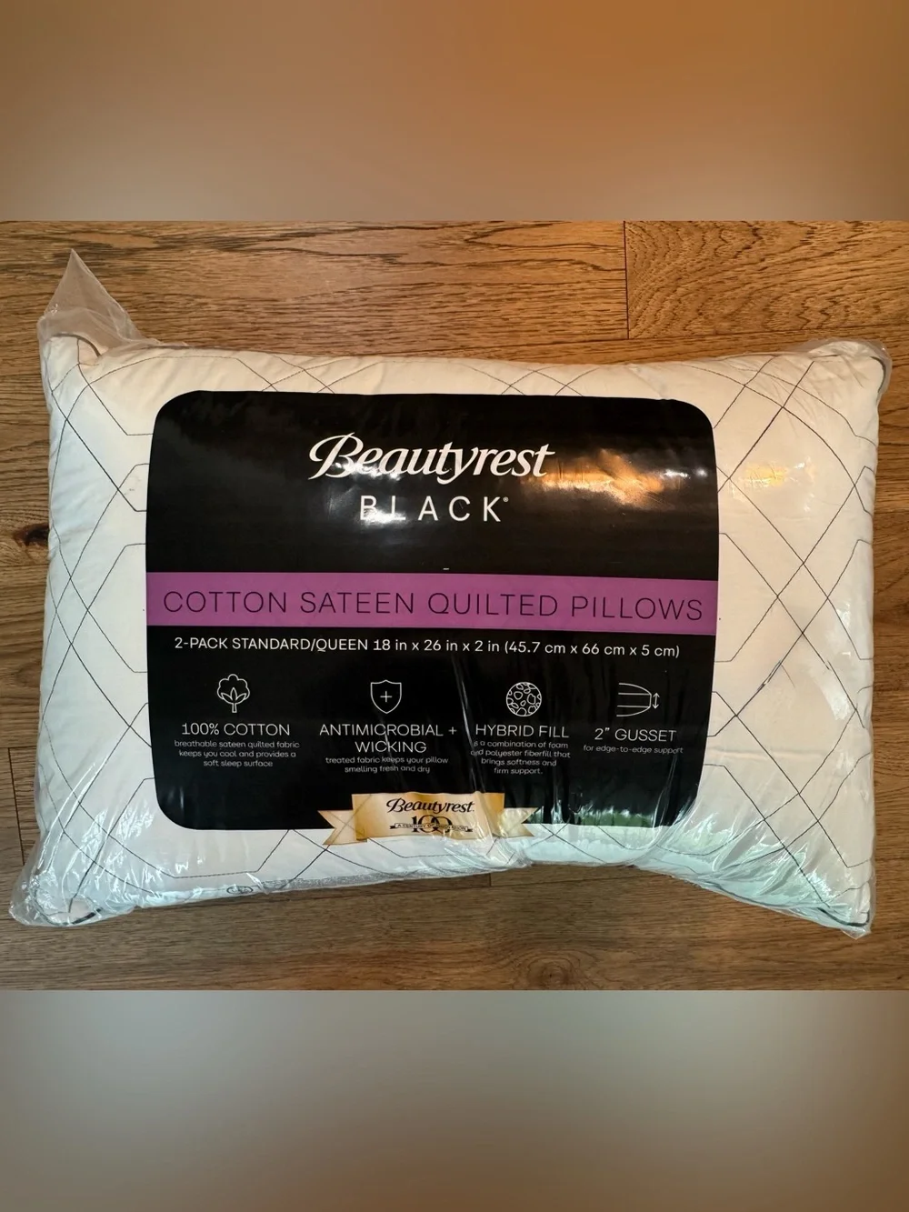 BEAUTYREST BLACK 2pk Luxurious Cotton Sateen Down Alternative Pillows